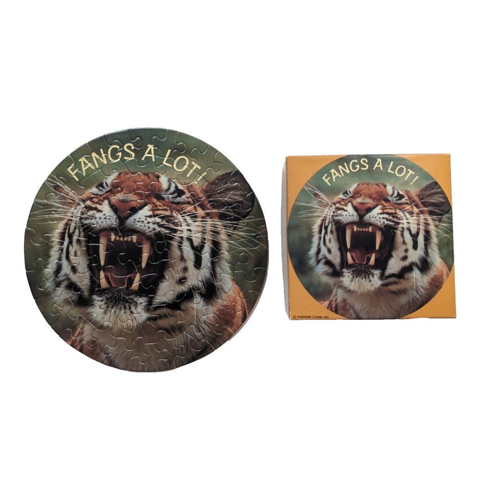 Vintage Springbok Mini Puzzle Fangs A Lot! PZL7284 7" Round 60+ Pieces‎ Tiger